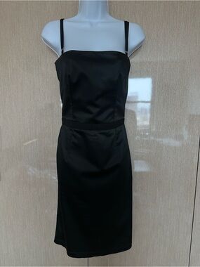 AUTHENTIC D&G DOLCE&GABBANA Black Satin Sheath Cocktail Midi Dress